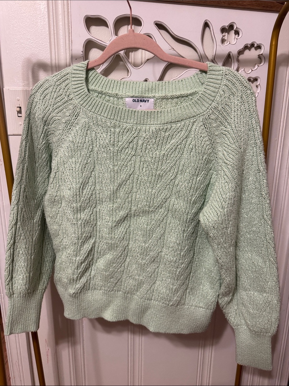 Old Navy Mint Green Cable Knit Crewneck Sweater